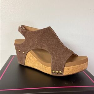 Corkys Brown Wedge Sandals with Gold Accents